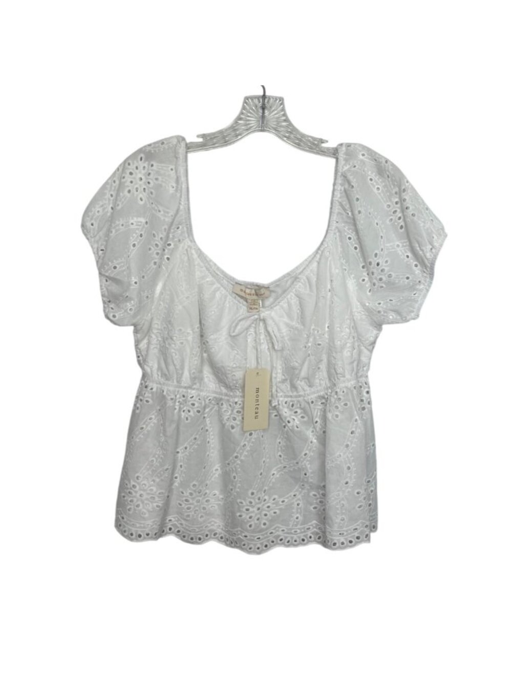 Monteau Eyelet Peplum Blouse XL White New Boho Coquette Milkmaid Babydoll